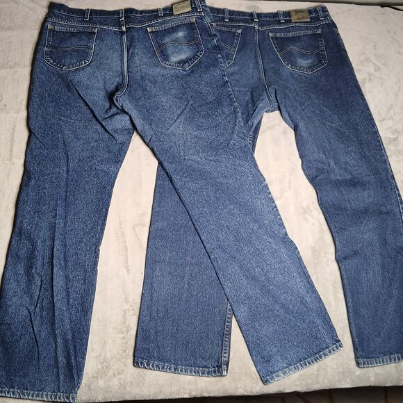 Lot (2) Lee Jeans Mens 42X34 Blue Straight Classic Work USA Made Vtg 80s Denim - Picture 4 of 16